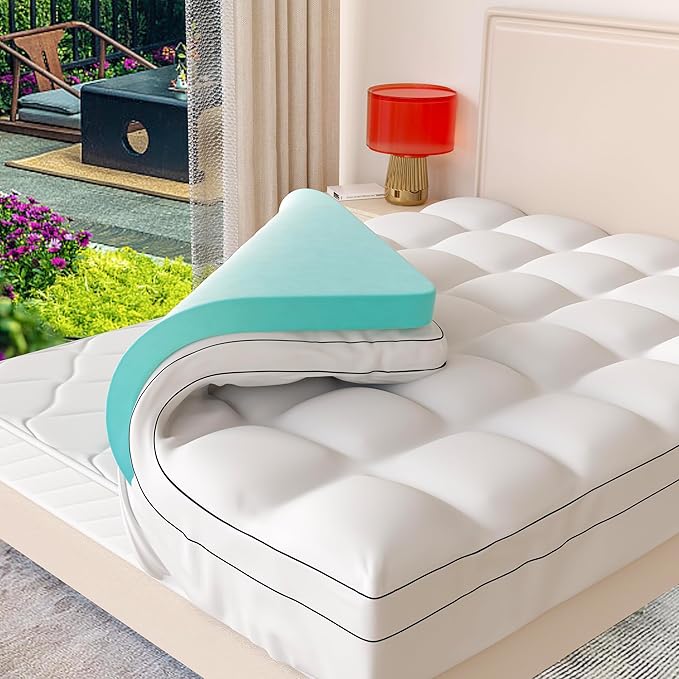 Memory Foam Mattress Topper California King Size, Dual Layer 4 Inch Mattress Pad,2 Inch Gel Memory Foam Plus 2 Inch Pillow Top Cover with 8-21 Inch Deep Pocket