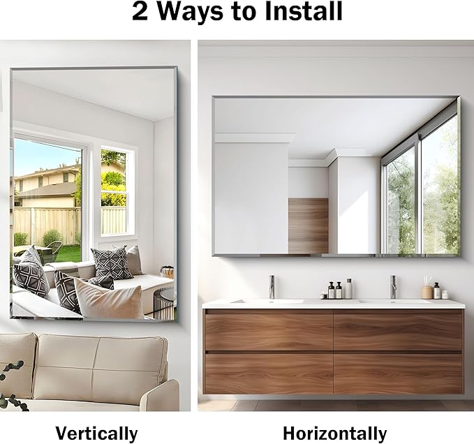 55x36 Large Beveled Mirror, Frameless Beveled Bathroom Mirrors for Over Sink, Upgraded Shatterproof Beveled Frameless Vanity Mirror for Bathroom,Bedroom,Living Room and Entryway