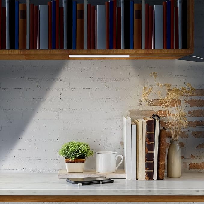 USB Powered Under Cabinet Lighting, 12" Tool-Free Mount Dimmable LED Strip for Pantry & Workspace