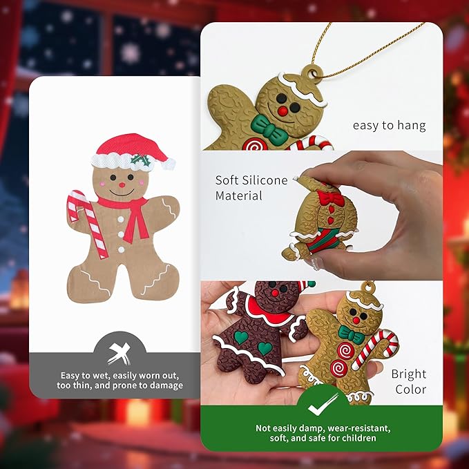 Christmas Decorations - 16-Piece Gingerbread Man Ornaments for Christmas Tree Set with Gift Box, 3 Inch Assorted Hanging Decor for Christmas Tree, Indoor Home, Office & Holiday Party Decoration