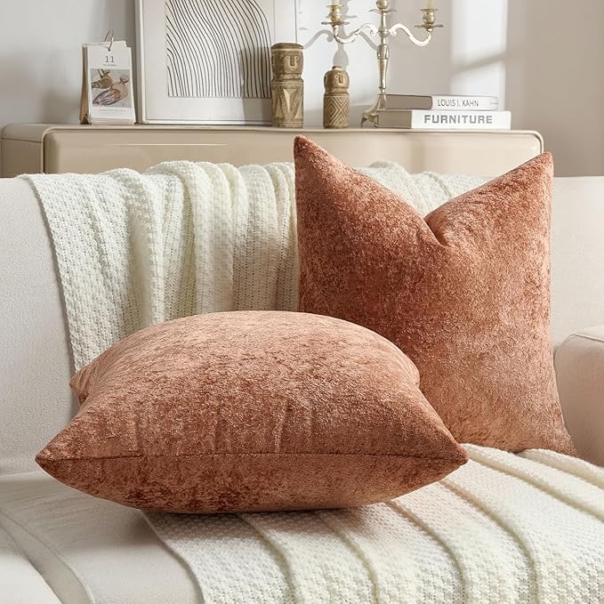 FUTEI Rust Flannel Throw Pillow Covers 16x16 Inch Set of 2,Soft Dimensional Textured Cushion Cases,Modern Home Decor for Couch Living Room