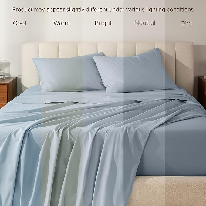 Bare Home 100% Organic Cotton Queen Sheet Set - Crisp Percale Weave - Lightweight & Breathable - Bedding Sheets & Pillowcases (Queen, Dusty Blue)