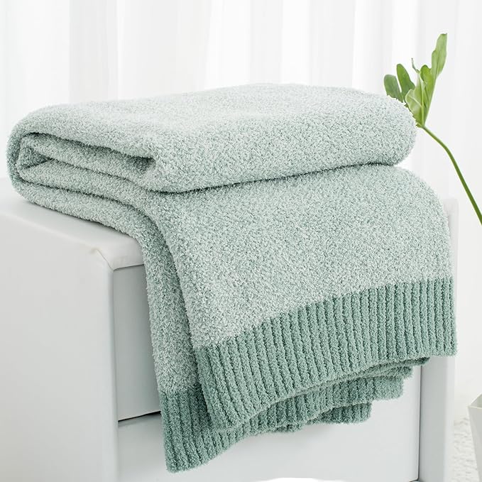 Carriediosa Heather Throw Blanket 60" X 80" Twin, 400GSM Ultra Soft Microfiber Fuzzy Fluffy Reversible Knitted Blankets Cozy Plush Lightweight and Warm Fall Throws for Couch, Bed, Sofa, Sage Green