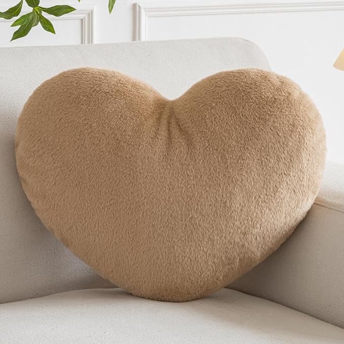 Xiashrk Heart Pillow, Heart Shaped Pillow for Bed Couch, Soft Decorative Heart Throw Pillow, Cute Decorate Pillows, Heart Pillows for Bedroom Living Room (Khaki, Large 19.6"x15.7")