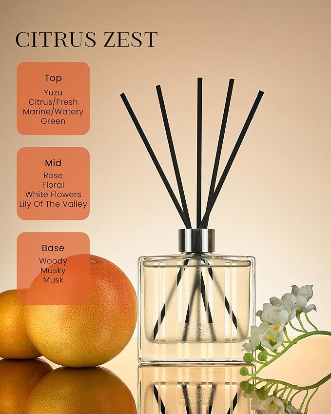 M&SENSE Citrus Zest Scent Diffuser - 7.04oz Reed Diffusers for Home, Scented Diffuser Gifts for Women, Home Fragrance Diffusers with Sticks for Bathroom Bedroom & Shelf Décor