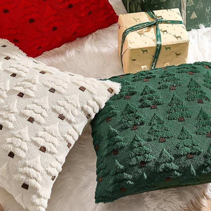 MIULEE Christmas Tree Decorative Pillow Covers Faux Fur Wool Throw Pillows Soft Plush Cushion Covers Set of 2 Xmas Home Decor Winter Holiday for Sofa Couch Livingroom Bed 12x20 Inch Dark Green