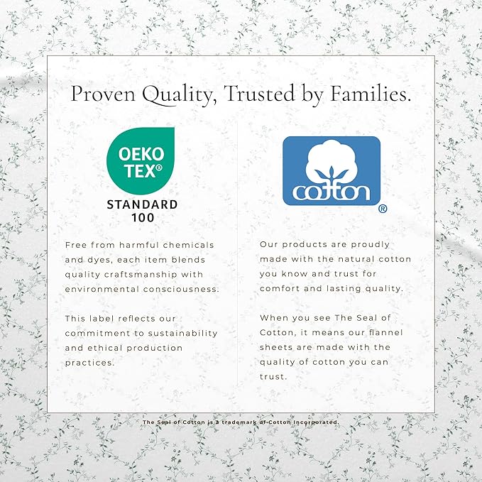 Great Bay Home Flannel Sheet Set Full Size - 100% Turkish Cotton, Double-Brushed, Winter Floral Bed Sheets - Ultra-Soft, Cozy, 4-Piece Bedding Set (Winter Vines Green)