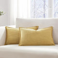 Meekio Set of 2 Mustard Yellow Pillow Covers 12x20, Linen Look Throw Pillow Covers with Flange Edge for Sofa Couch Living Décor