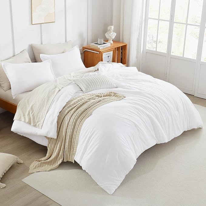 Litanika White Comforter King Size, 3 Pieces Lightweight Solid Bedding Comforter Set, All Season Fluffy Bed Set (104x90In Comforter & 2 Pillowcases)