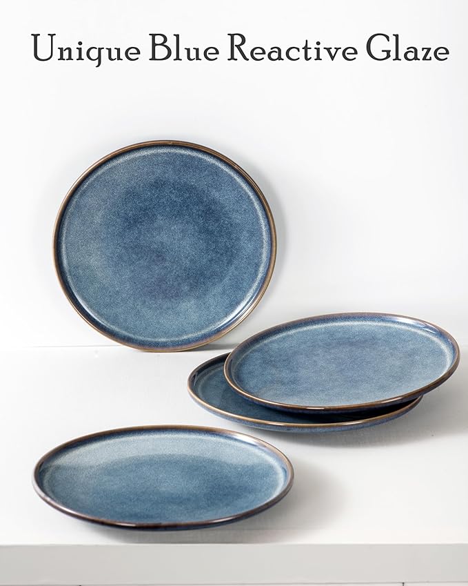 UNICASA Ceramic Large Dinner Plates - 11 Inch Dessert, Salad Plate Set of 4 for Steak, Pasta, Dinnerware Sets, Scratch Resistant - Porcelain Serving Dishes, Dishwasher & Microwave Safe (Blue)