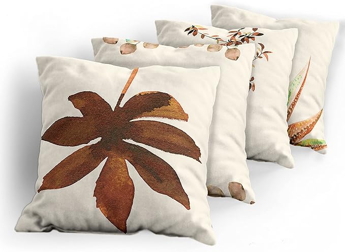 Ambesonne Botanical Throw Pillow Cushion Case Pack of 4, Minimalist Watercolor Painting Leaves Agave Branches Plant in a Pot, Modern Accent Double-Sided Digital Printing, 18", Chocolate and Pale Brown