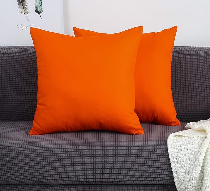TangDepot Handmade Decorative Solid 100% Cotton Canvas Throw Pillow Covers/Pillow Shams, (26"x26", Orange)