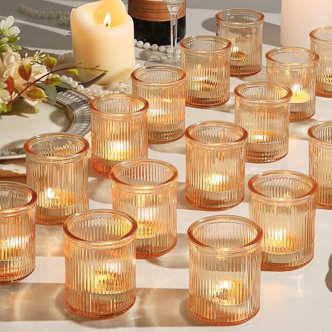 36pcs Gold Votive Candle Holders, Glass Tea Light Candle Holders for Birthday Decor, Candle Votives for Wedding Centerpiece & Home Decor (Gold)