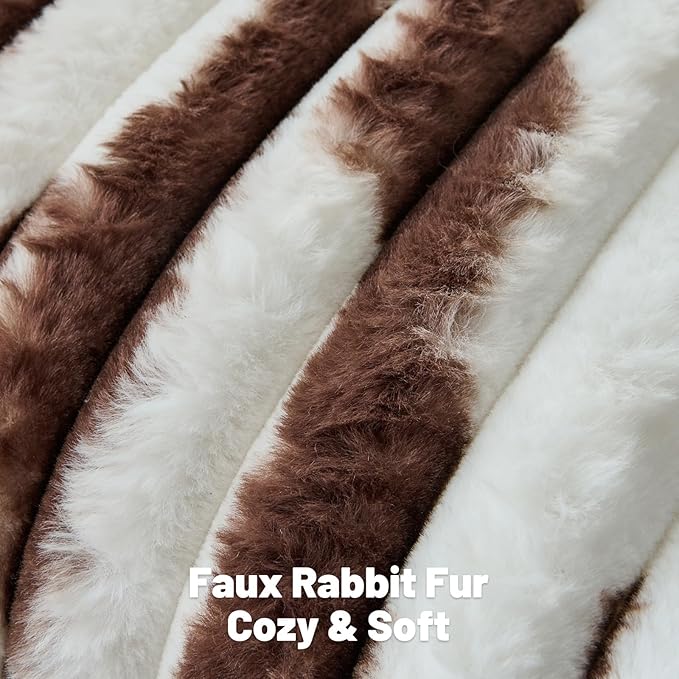 FUTEI Dark Coffee Decorative Throw Pillow Covers 16x16 Inch Set of 2, Soft Tie-Dye Faux Rabbit Fur Striped Texture Cushion Case, Modern Home Decor for Couch Bed Living Room