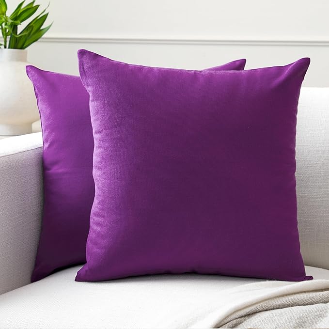 Encasa XO Throw Pillow Covers 20x20 in Set of 2 Purple | No Inserts | Cotton Pillow Covers for Living Room, Bed, Sofa, Couch | Decorative Cushion Covers with Improved Zippers