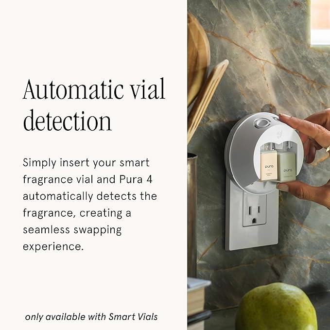 Pura Smart Home Fragrance Device Starter Set - Pura 4 - Scent Diffuser for Home - Includes Fragrance Aroma Diffuser - Square Box, Ginger Clementine and Mint Leaves Scent Refills