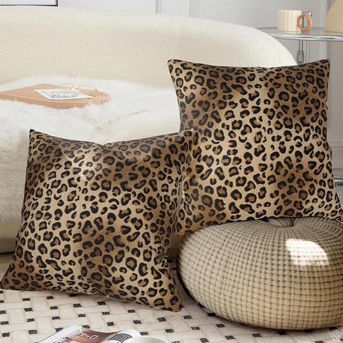 Leopard Throw Pillow Covers 20x20 - Rustic Pillowcase Set of 2 Cheetah Print Square Cushion Covers for Sofa Couch Bed