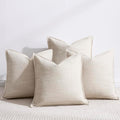 Meekio Set of 4 Linen Beige Pillow Covers 18x18, Linen Look Throw Pillow Covers with Flange Edge for Sofa Couch Living Décor