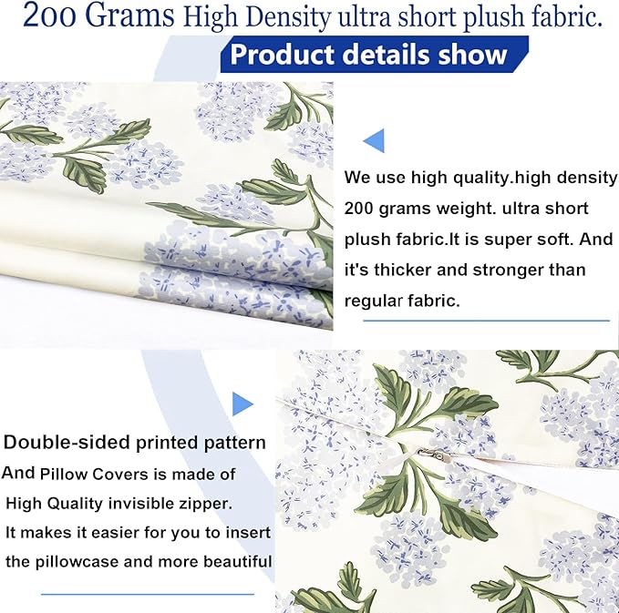 Decorative Throw Pillow Covers Set of 2 White Hydrangea Pillow Covers 16x16 inch Super Soft Short Plush Square Floral Throw Pillows,Farmhouse Outdoor Pillow Covers for Couch Living Room