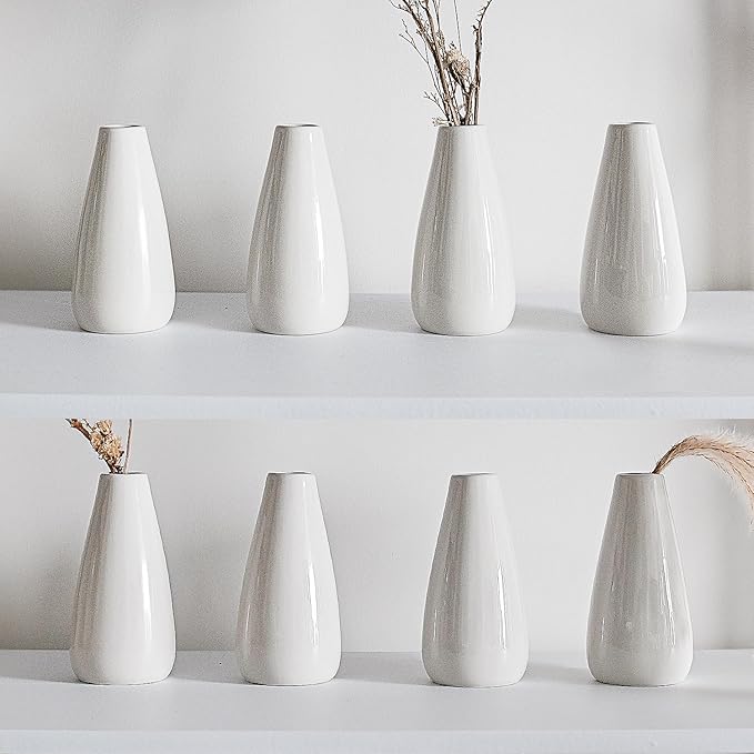 Modern White Ceramic Vase Set of 16 for Living Room Bedroom 5.1'' Minimalist Fresh Flower Vases for Home Decor Office Fireplace Centerpieces Nordic Style Gift for Fake Plant 16 Pack
