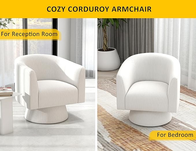 Swivel Accent Chair, Modern 360° Barrel Chair, Corduroy Upholstered Single Sofa for Living Room, Bedroom(Beige)
