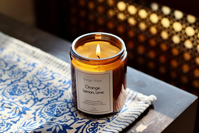 All-Natural Orange, Lemon, Lime Aromatherapy Essential Oil Candle, Safe for People and Pets, Made with Pure Sustainable Organic Vegan Coconut Wax, Allergy Friendly, Non Toxic, Zero Waste