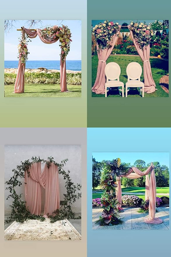 Socomi Wedding Arch Draping Fabric 1 Panel 29" x 19Ft Dusty Rose Sheer Chiffon Curtain Drapes 6 Yards for Wedding Ceremony Birthday Party Decoration