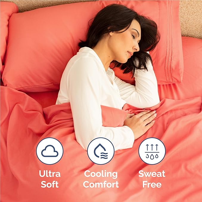 Full Size 4 Piece Sheet Set - Comfy Breathable & Cooling Bed Sheets Set - Hotel Luxury Bedding for Women, Men, Kids, Teens, Boys & Girls - Deep Pockets, Ultra-Soft and Wrinkle Free - Oeko-Tex - Coral
