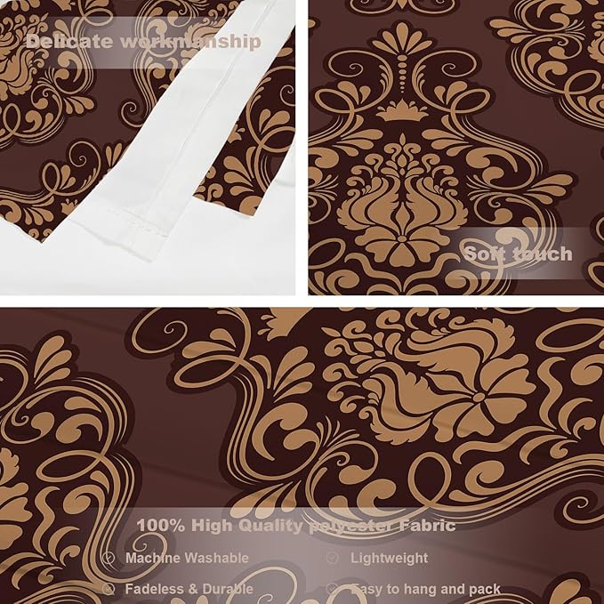 Batmerry Brown Damask Floral Tapestry, Vintage Golden Brown Damask Pattern Wall Art Hanging Decoration Polyester Fiber White Ruffled Around For Dorm Room Bedroom Living Room, 90.6 X 78.7 Inches