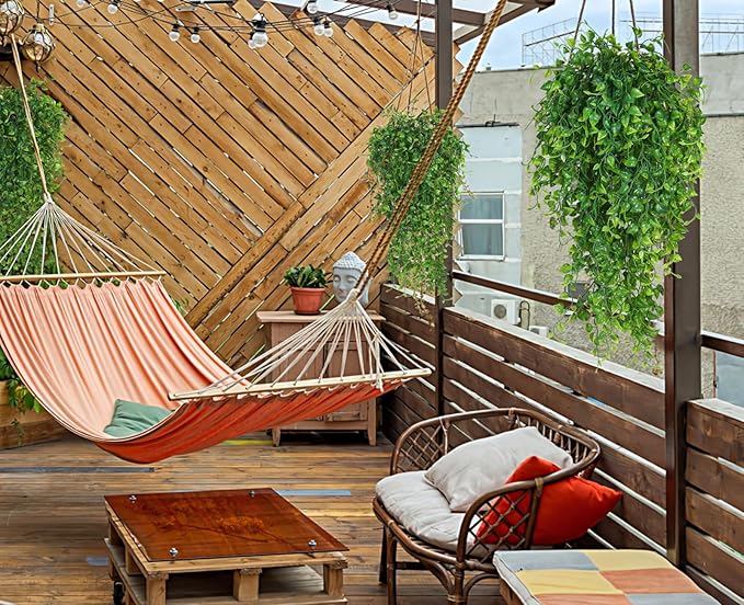 RECUTMS Artificial Hanging Plants 4pcs 33Inch Fake Wall Plant Faux Eucalyptus Leaves Ivy Swag UV Resistant Plastic Greenery Indoor Outdoor Home Garden Wedding Jungle Party Patio Office Shelf Decor