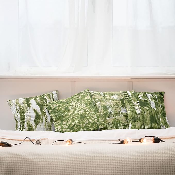 Ambesonne Vintage Throw Pillow Cushion Case Pack of 4, Abstract Grunge Effect Brushstrokes and Waving Striping Stains Paisley Drops, Modern Accent Double-Sided Digital Printing, 18", Khaki Olive Green