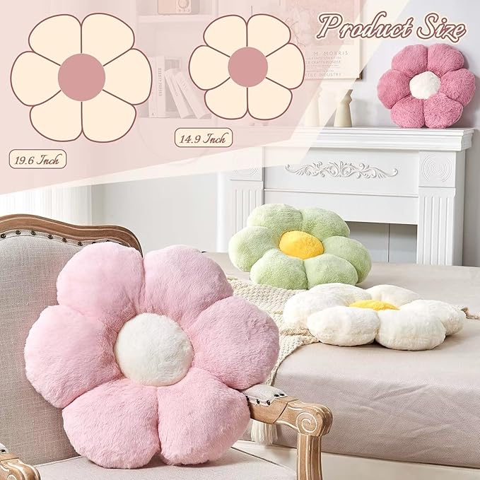 Lavender Flower Pillow, Cute Decorative Shaped Throw Pillow With Faux Rabbit Fur, 14.9" Soft Plush Floor Pillows Room Decor for Bedroom Living Room