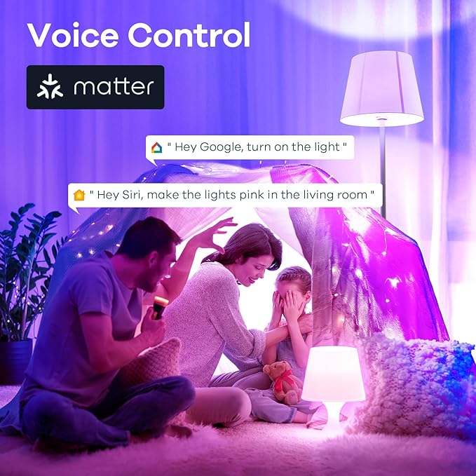 Linkind Matter Smart Light Bulb, Smart Bulbs Work with Apple Home, Siri, Alexa, Google, SmartThings, LED RGBTW Color Changing Bulbs Music Sync,A19 E26 60W 800LM, 2.4GHz WiFi Only, 4 Pack
