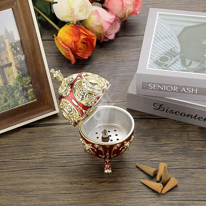 JUXYES Vintage Incense Burner Holder with Removable Ash Catchers, Metal Censer Antique Cone Coil Incense Burner Holder Zinc Alloy Spiritual Aromatherapy Yoga Meditation Gifts Retro Home Decoration