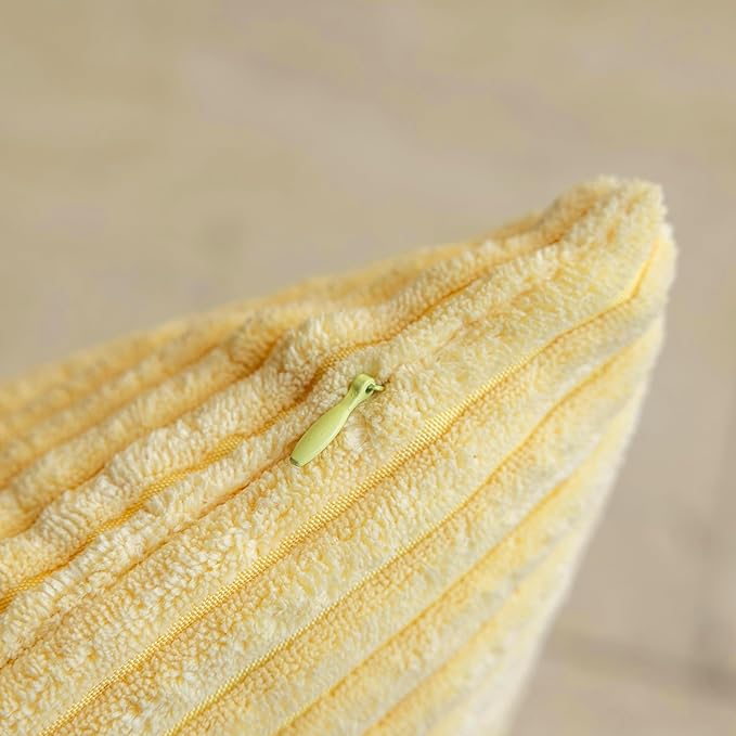 Home Brilliant 20x20 Throw Pillow Cover Soft Plush Pillow Cover Solid Striped Corduroy Throw Pillows for Couch Sofa Furniture Fall Winter Decorations, 20x20 inch (50cm), Light Yellow