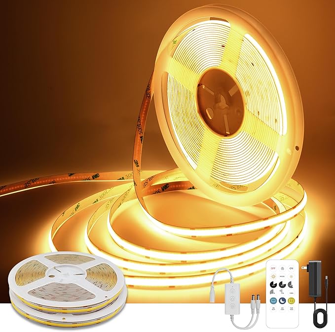 COB LED Strip Lights Warm White,24V Dimmable led Light Strip KIT with Remote and app Control,2700K 65FT/20m 8mm Wide Ra>90 Cuttable Flexible Strip Lights for Bedroom,Shelf,Cabinet