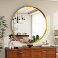 30 inch Round Bathroom Mirror, Gold Metal Deep Frame Wall Mounted Circle Mirror for Wall Decor, Living Room, Vanity, Entryway, Hanging or Leaning