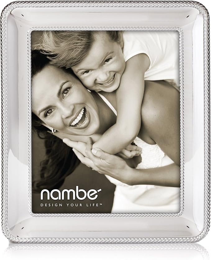 Nambe Braid Picture Frame (8" x 10"), Chrome Plated Scandinavian Style Photo Display with Braided Detail, Designer Glass Frame for Wall Hanging or Tabletop Use - Modern Wedding & Holiday Gift Décor