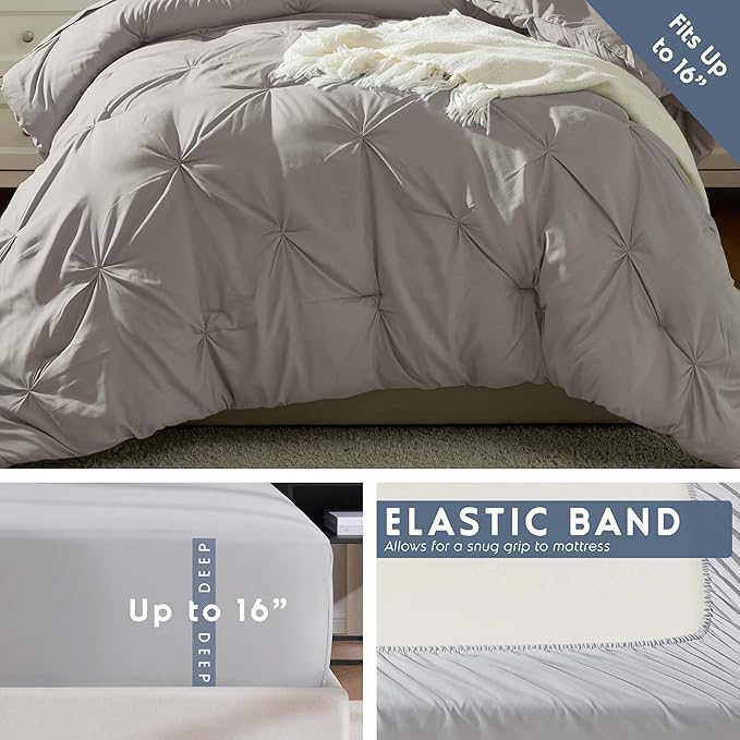 Nestl Twin Comforter Set 5 Piece - Pintuck Twin Bedding Sets Linen, College Dorm Room Essentials for Girls and Boys Bed in a Bag Twin All Season, Twin Comforter Set with Sheets, Pillowcase and Sham