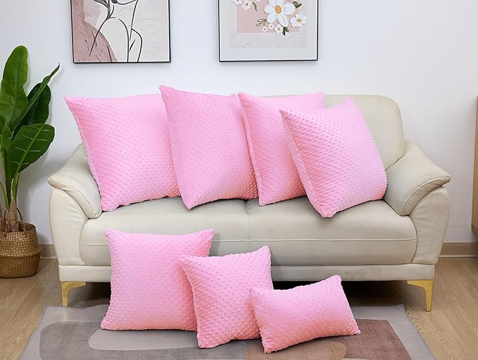2 Packs Throw Pillow Covers, Neutral Decorative Couch Pillow Cover for Living Room Bed Sofa Rustic Farmhouse Boho Home Decor, Soft Plush Cushion Case Slipcover (Hot Pink, 24"x 24")