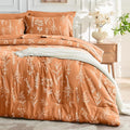 MUXHOMO Burnt Orange Bed in a Bag King 7 Pieces, King Comforter Set Reversible Botanical Flowers Design, Ultra Soft & Breathable Bedding Sets with Comforter, Sheets, Pillowcases & Shams