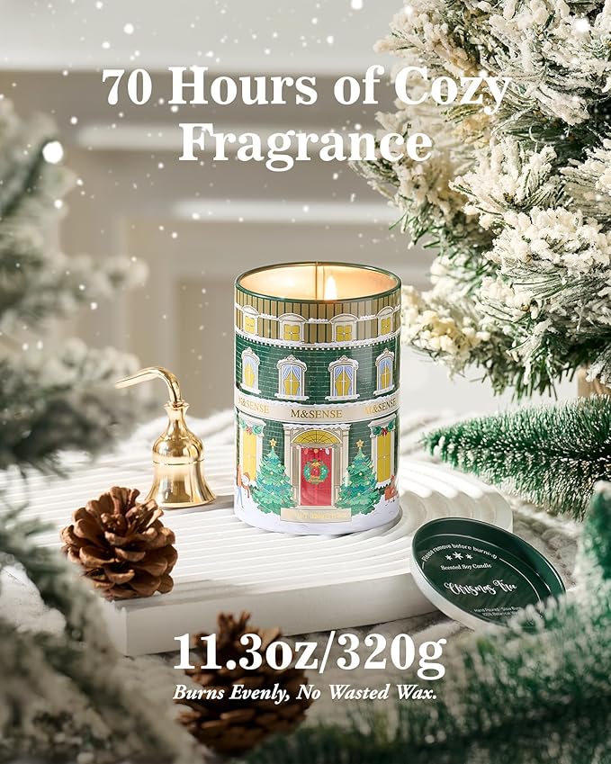 M&SENSE Christmastree Candles, Aromatherapy Candle for Stress Relief Meditation Relaxing, Housewarming Gifts for Women Men, 11.3oz 70 Hour Long Burning