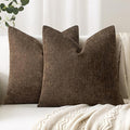 Woaboy Set of 2 Textured Throw Pillow Covers Decorative Soft Accent Square Chenille Pillowcases Neutral Farmhouse Cushions Modern Home Decor for Couch Sofa Bedroom Living Room 22x22 Inch,Chocolate