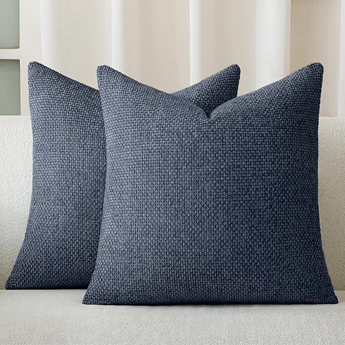 a moment Dark Blue Chenille Throw Pillow Covers 22x22 Inch Pack of 2 Modern Decorative Throw Pillow Covers Farmhouse Cross Covers Home Decor for Sofa Bedroom Living Room