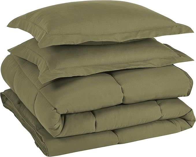 Chezmoi Collection 3-Piece All Season King Comforter Set Olive Green, Soft Quilted Down Alernative Duvet Insert with Corner Tabs, Lightweight Microfiber Bedding, 102 x 90 Inches