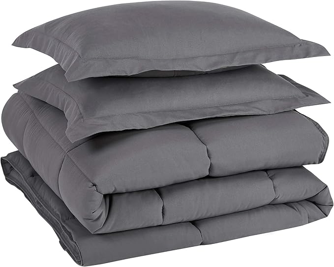 Chezmoi Collection 2-Piece All Season Twin Comforter Set Gray, Soft Quilted Down Alernative Duvet Insert with Corner Tabs, Lightweight Microfiber Bedding, 64 x 88 Inches