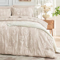 MUXHOMO Beige Full Comforter Set, Elegant Floral Print Bed in a Bag 7 Pieces, Ultra Soft & Breathable Reversible Botanical Pattern Bedding Set with Comforter, Sheets, Pillowcases, and Shams