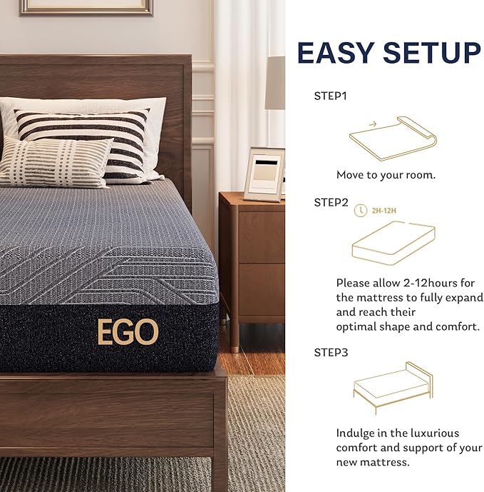 EGOHOME 10 Inch California King Mattress, Copper Gel Cooling Memory Foam Mattress for Back Pain Relief,Therapeutic Double Mattress Bed in a Box, Made in USA, CertiPUR-US Certified, 72x84x10 Black