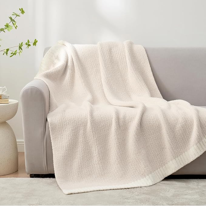 Snuggle Sac Heather Ivory Oversized Throw Blanket for Couch, Super Soft Warm Blankets Cozy Knit Fuzzy Lightweight Throw XL for Sofa, Bed, Heather Ivory, 50x 70 inches