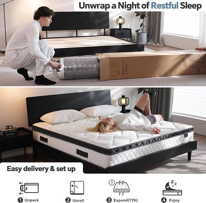 Twin Mattress in a Box, 10 Inch Twin Hybrid Mattress with Individual Pocket Spring & Memory Foam, Motion Isolation, Comfort for Pressure Relief, CertiPUR-US Certified